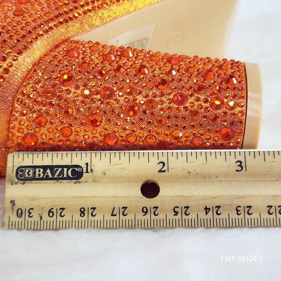 Crystel Orange Rhinestone Block Heel Ankle Boots - Picture 7 of 7